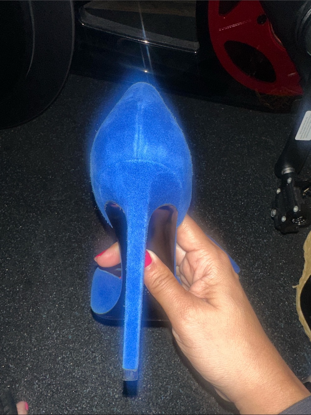 Saint Laurent Navy Suede Pointed D'Orsay Pumps - Picture 3 of 7